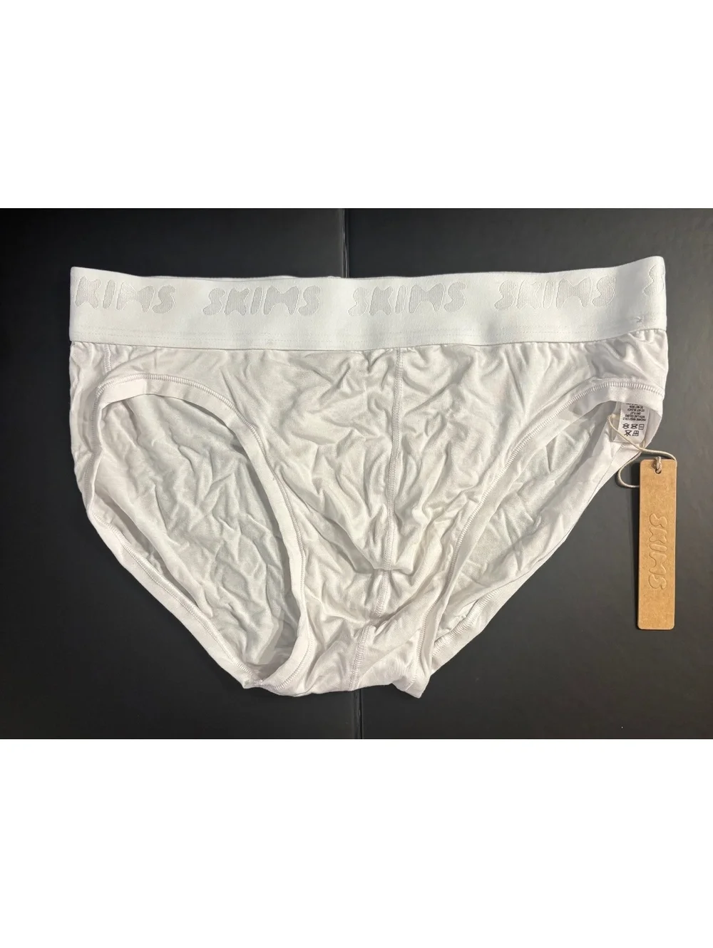 SKIMS Mens Stretch Brief Underwear S Chalk White Modal Logo Waistband NWT